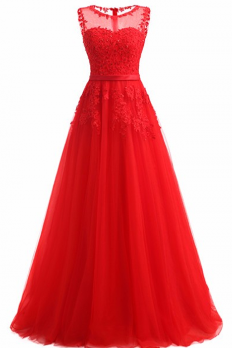 Red Evening Dress 2017 Formal Dresses Tulle Appliques Long Party Dress Coming Vestido De Festa Longo Imported Party Dress