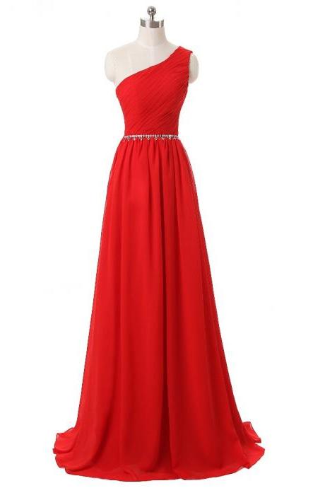 Elegant One-shoulder 2017 Evening Dresses Sexy Floor Length Sleeveless Chiffon Vestido De Festa Long Evening Gown