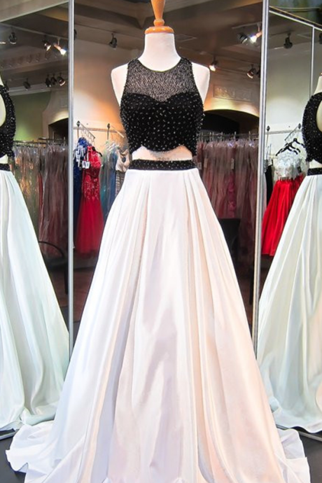 Two Piece Black White Prom Dress,a-line Prom Dresses,high Quality Graduation Dresses,wedding Guest Prom Gowns, Formal Occasion Dresses,formal
