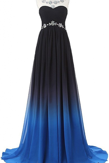 Gradient Color Prom Evening Dress Beaded Ball Gown Prom Dresses