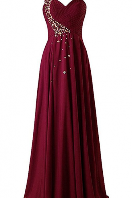 One Shoulder Long Bridesmaid Prom Dresses Chiffon Evening Gowns