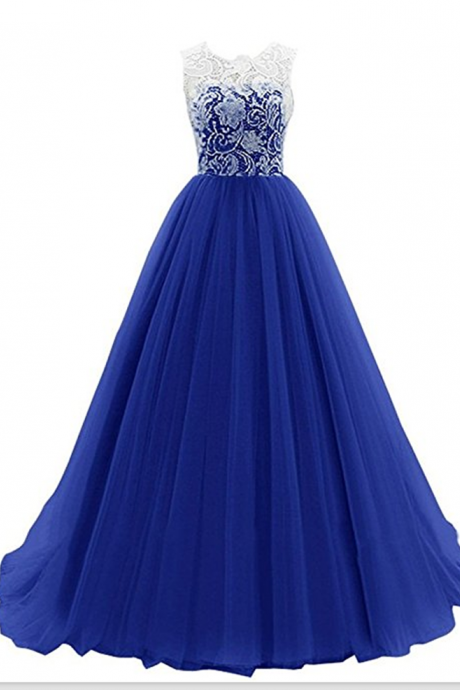 Ball Gown Lace Bodice Sleeveless Tulle Skirt Prom Evening Dresses