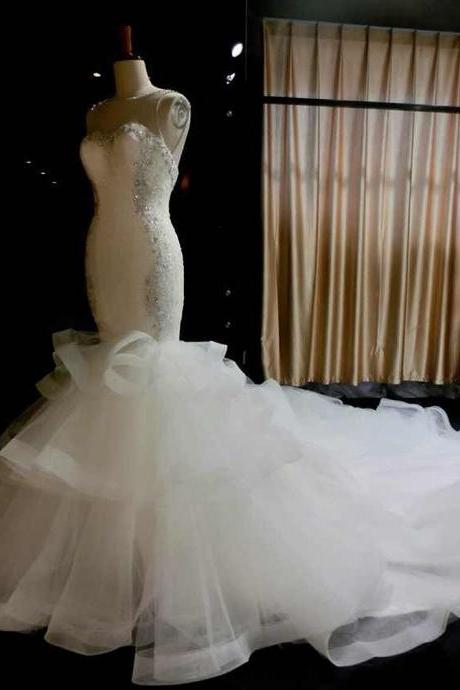 Vestidos De Festa Longo Real Photos Wedding Dresses See Through Scoop Tired Mermaid Bridal Dresses Robe De Mariee