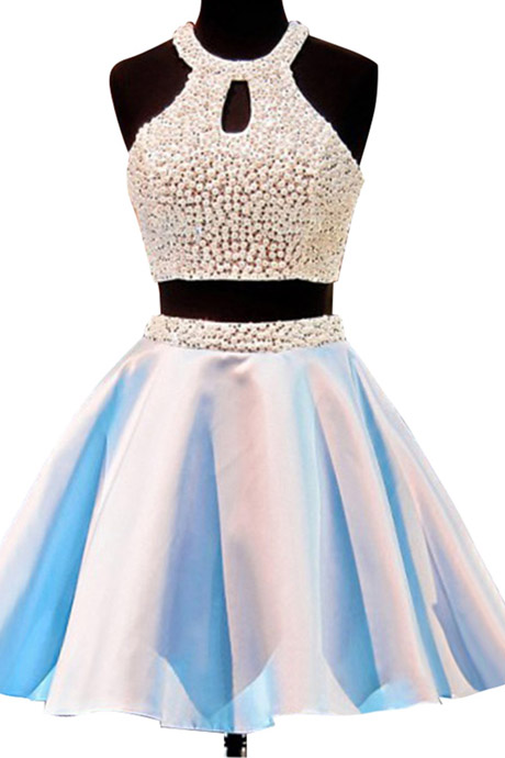 Stylish Short Open Back Jewel Sleeveless Homecoming Dess With Pearls