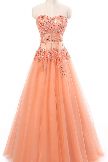 Fitted Coral Prom Dresses Long Modest 2017 Sweetheart Imported Party Dress A-line Beaded Evening Gowns