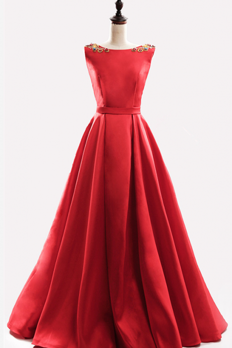 Red Satin Long Prom Dresses