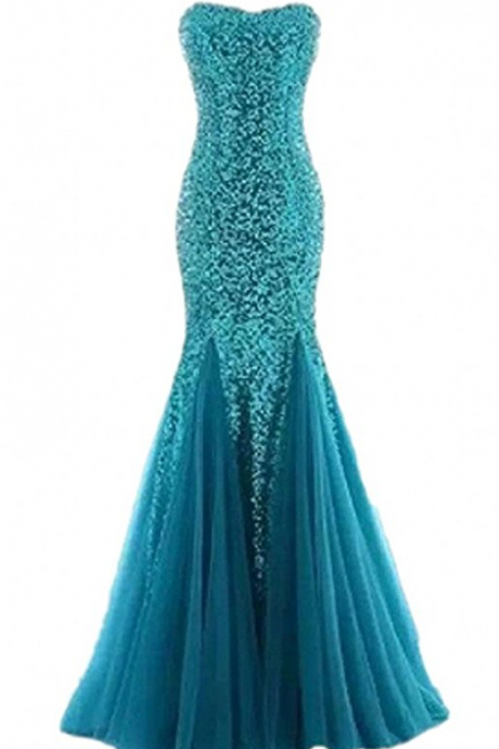 Bride Sparkly Sequins Evening Prom Ball Gown Mermaid Long Formal Dress