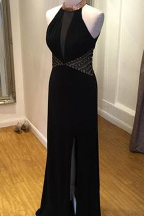 Sexy Mermaid Long Black Prom Dress With Side Slit