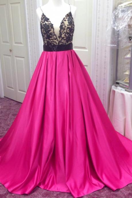 Rosy Satins V-neck Sequins Beading A-line Long Dresses,casual Dresses For Teens