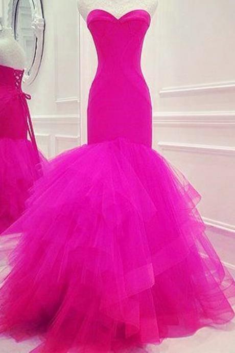 Rosy Organza Sweetheart Mermaid Long Prom Dresses For Teens ,evening Dresses