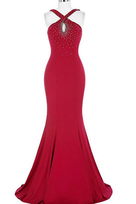 Mermaid Beaded Evening Gowns Chiffon Sequins Prom Dresses