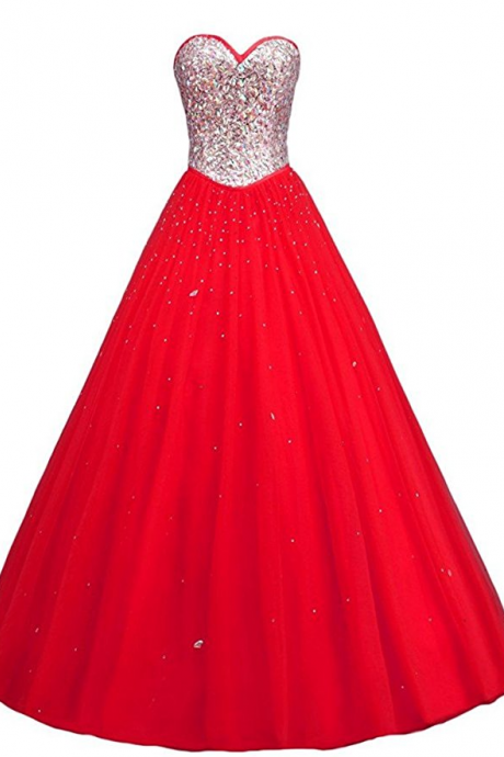 Sweetheart Crystals Evening Ball Gown Beaded Prom Dresses 