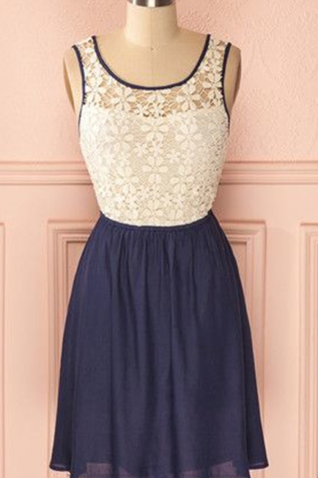 Prom Dress, Navy Blue Prom Gowns, Mini Short Homecoming Dress, Lace Homecoming Gowns