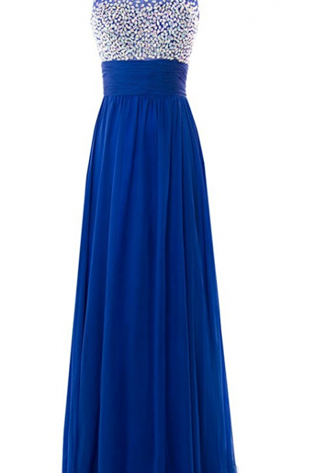 Long Chiffon Evening Gown With Stunning Gemstones