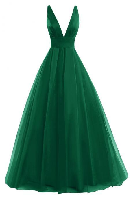 Deep V Neck Prom Dress, Formal Evening Gowns, Green Prom Dress, Sexy Back Prom Dress, Simple Prom Dress, Prom Dress, Woman Dresses