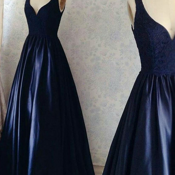 Double Straps Evening Dresses, Navy Blue Formal Evening Dresses ...