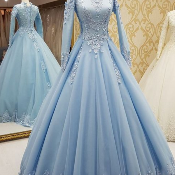 light blue gowns with sleeves