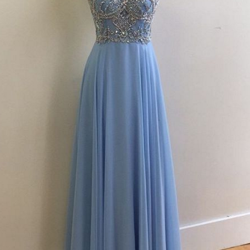 Illusion Neck Long Chiffon Dresses with Beaded Regency