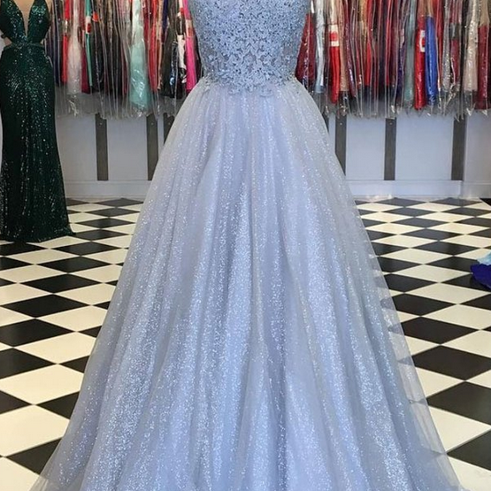 Princess Gray Sweetheart Neck Formal Evening Dresses Tulle Prom Dress, OL628