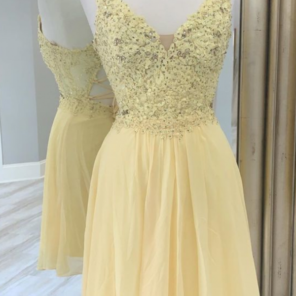 Vintage Light Yellow Strapless Chiffon A-Line Short Party Dress Homecoming Dress DP5000