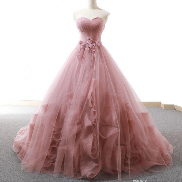 Glamorous Ball-Gown Sweetheart Sleeveless Ruched-Back Floor-Length Prom Dress main image 1