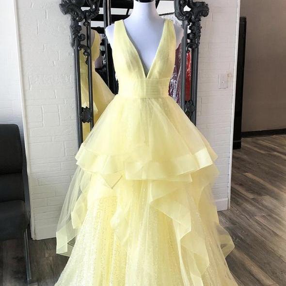 Prom Dresses Backless Prom Dresses,Party Dresses Plus Size Dresses Yellow Evening Dresses Sexy
