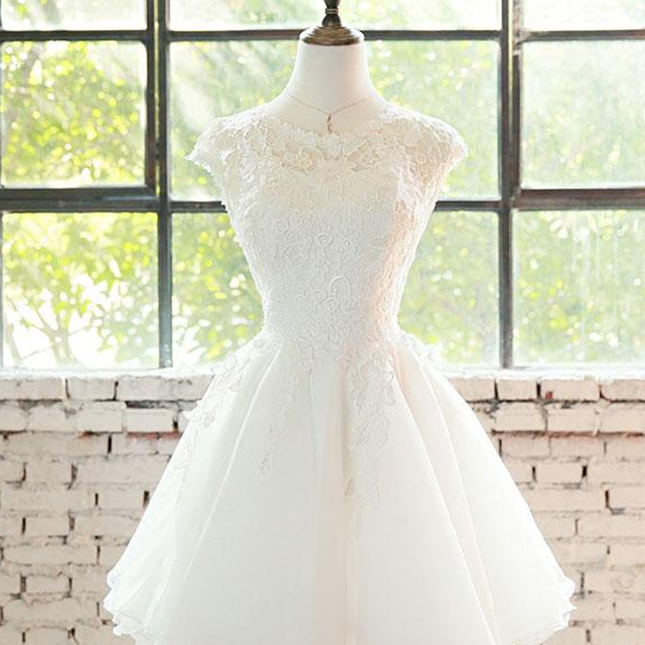 White lace tulle short prom dress,Cute homecoming dress
