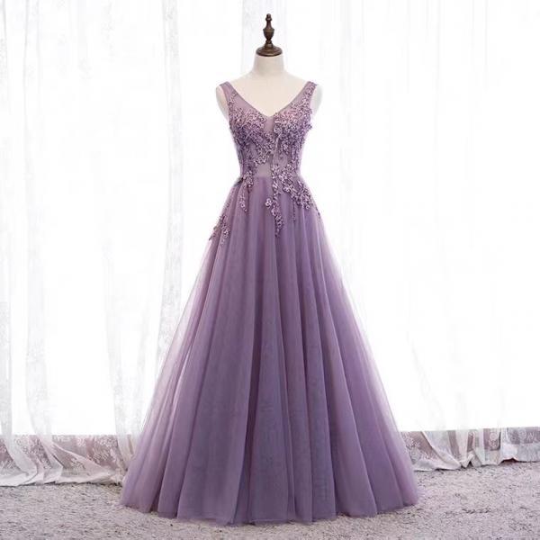V-neck prom dress , purple party dress,v-neck prom dress,dream dress