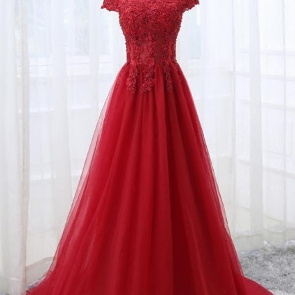 Elegant Lace Appliques Tulle Formal Prom Dress, Beautiful Long Prom Dress, Banquet Party Dress