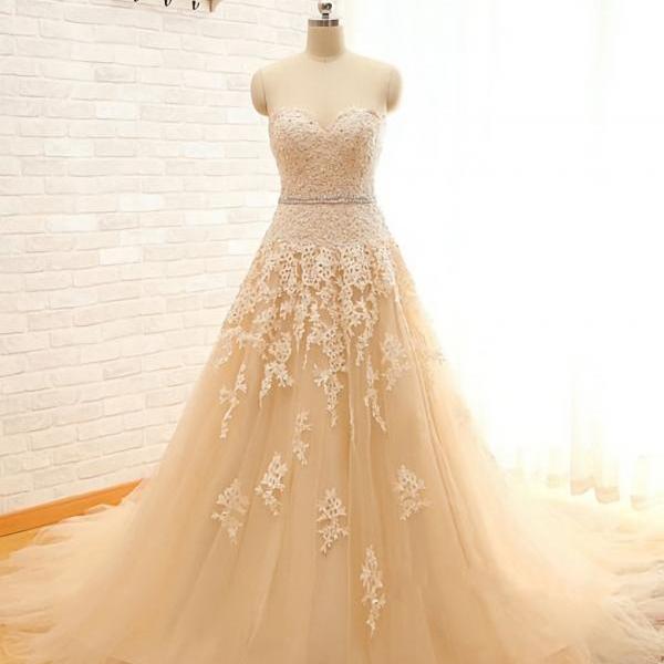 Elegant A-Line Sweetheart Lace Tulle Formal Prom Dress, Beautiful Long Prom Dress, Banquet Party Dress