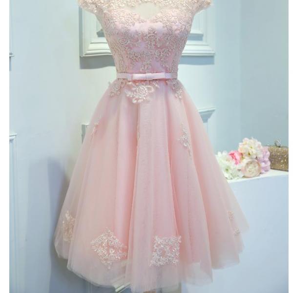 Blush Colored Evening Dress Short Lace Homecoming Dresses: Mini Cocktail  Gowns Lace A-line Dress