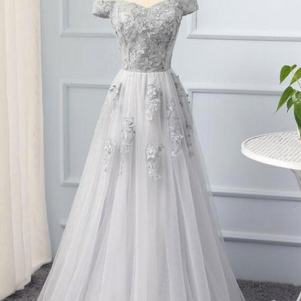 Elegant Sweetheart A-line Tulle Off Shoulder Formal Prom Dress, Beautiful Long Prom Dress, Banquet Party Dress