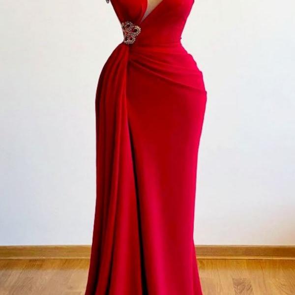 Prom dresses, Temperament long red strapless evening dress