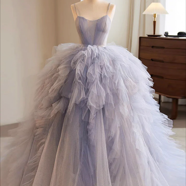 Prom dresses, Blue Tulle Long Prom Gown, Blue Tulle Long Sweet 16 Dress
