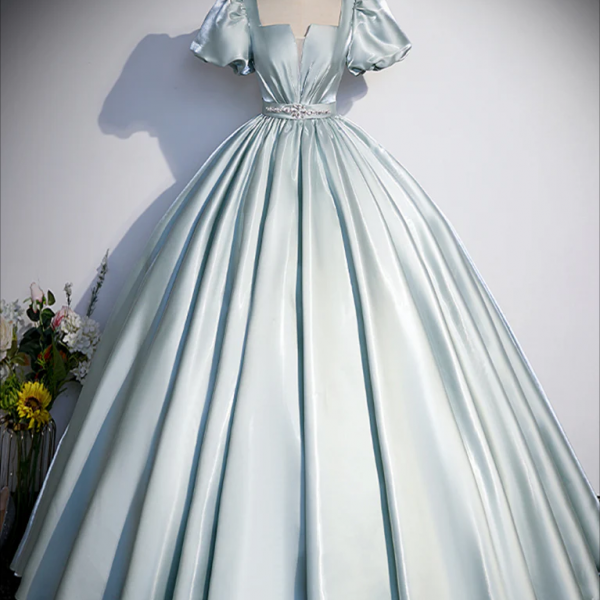 Prom dresses, Blue A-Line Satin Long Prom Dress, Blue Satin Long Evening Dress