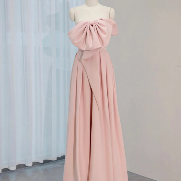 Prom dresses, A-Line Satin Pink Long Prom Dress, Pink Long Formal Dress