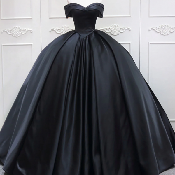 Prom dresses, Black Sweetheart Neck Satin Long Prom Gown, Black Sweet Dress
