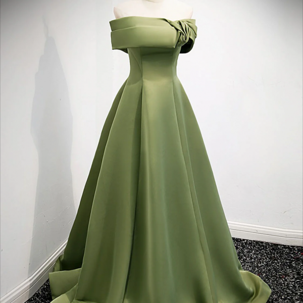 Prom dresses, A-Line Satin Green Long Prom Dress, Green Formal Dress
