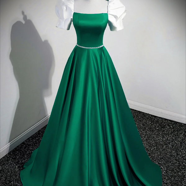Prom dresses, A-Line Satin Green Long Prom Dresses, Green A-Line Formal Dresses