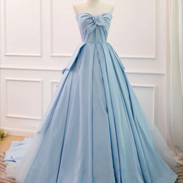 Prom dresses, A-Line Sweetheart Neck Satin Tulle Blue Long Prom Dress, Blue Evening Dress