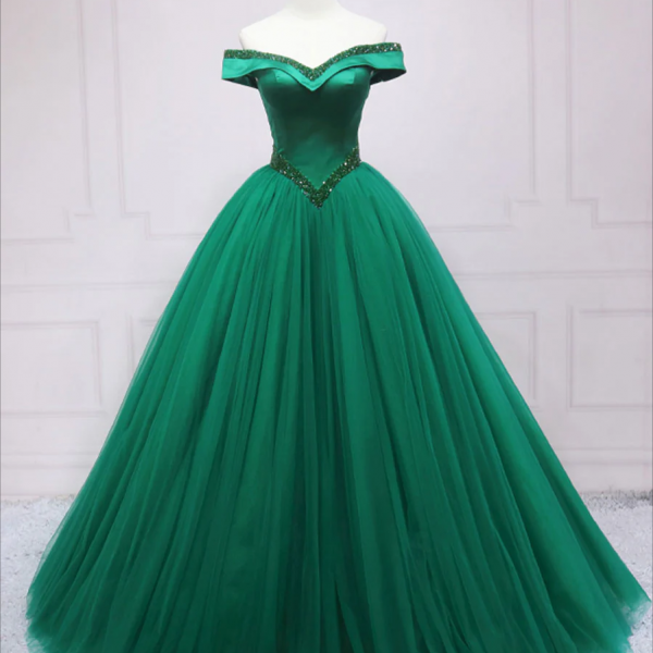 Sleeveless Sweetheart A-Line Satin Beaded Graceful Prom Dress Dark Green