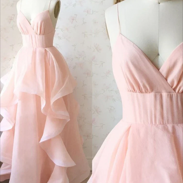A-line V neck prom dress, sexy prom dress main image 1