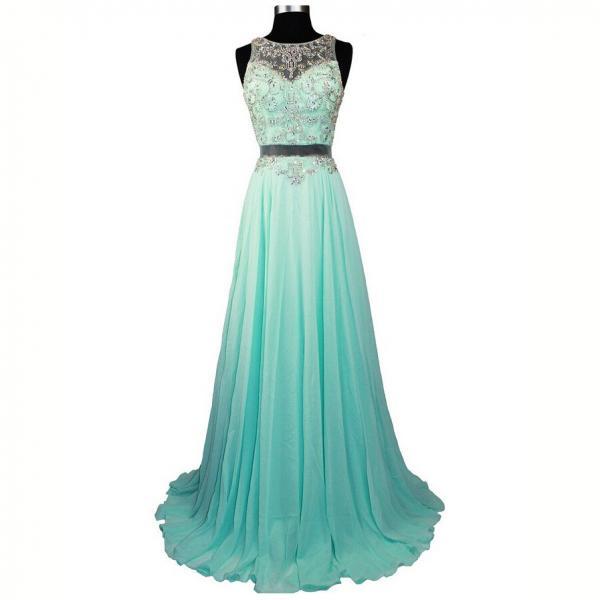 Fashionable Sexy Long Chiffon Prom Dresses Beaded Crystals Evening ...