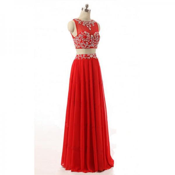  Two Piece Red Beads Prom ..