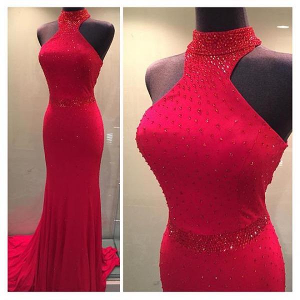 High Neck Halter Red Prom Dress,evening Dress on Luulla