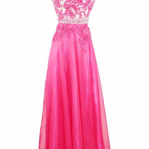Prom Gown,Pretty A-line V-neck Long Chiffon Lace Prom Dress With ...
