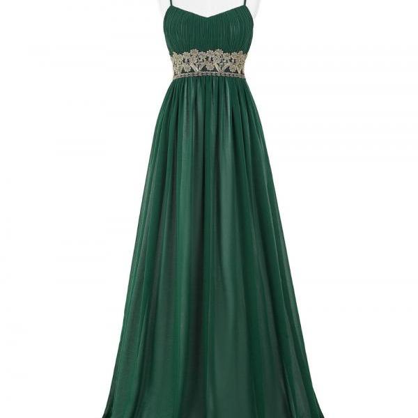 Green Floor Length Chiffon Evening Dress Featuring Spaghetti Strap ...