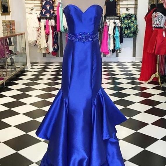 Decent Sweetheart Asymmetrical Tiered Royal Blue Mermaid Prom Dress ...