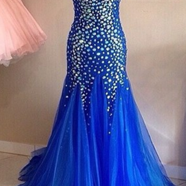 Gorgeous V-neck Mermaid Royal Blue Prom Dress With Side Slit on Luulla