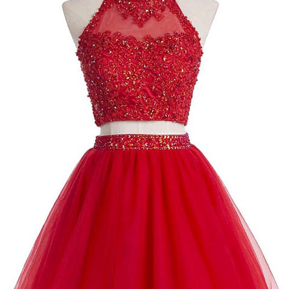 Short Mini Homecoming Dress,two Piece Homecoming Dress,red Tulle Prom ...